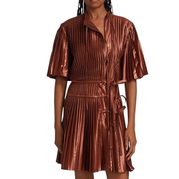 Altuzarra Tosha Pleated Metallic Minidress Size 6(38) - Picture 2 of 10